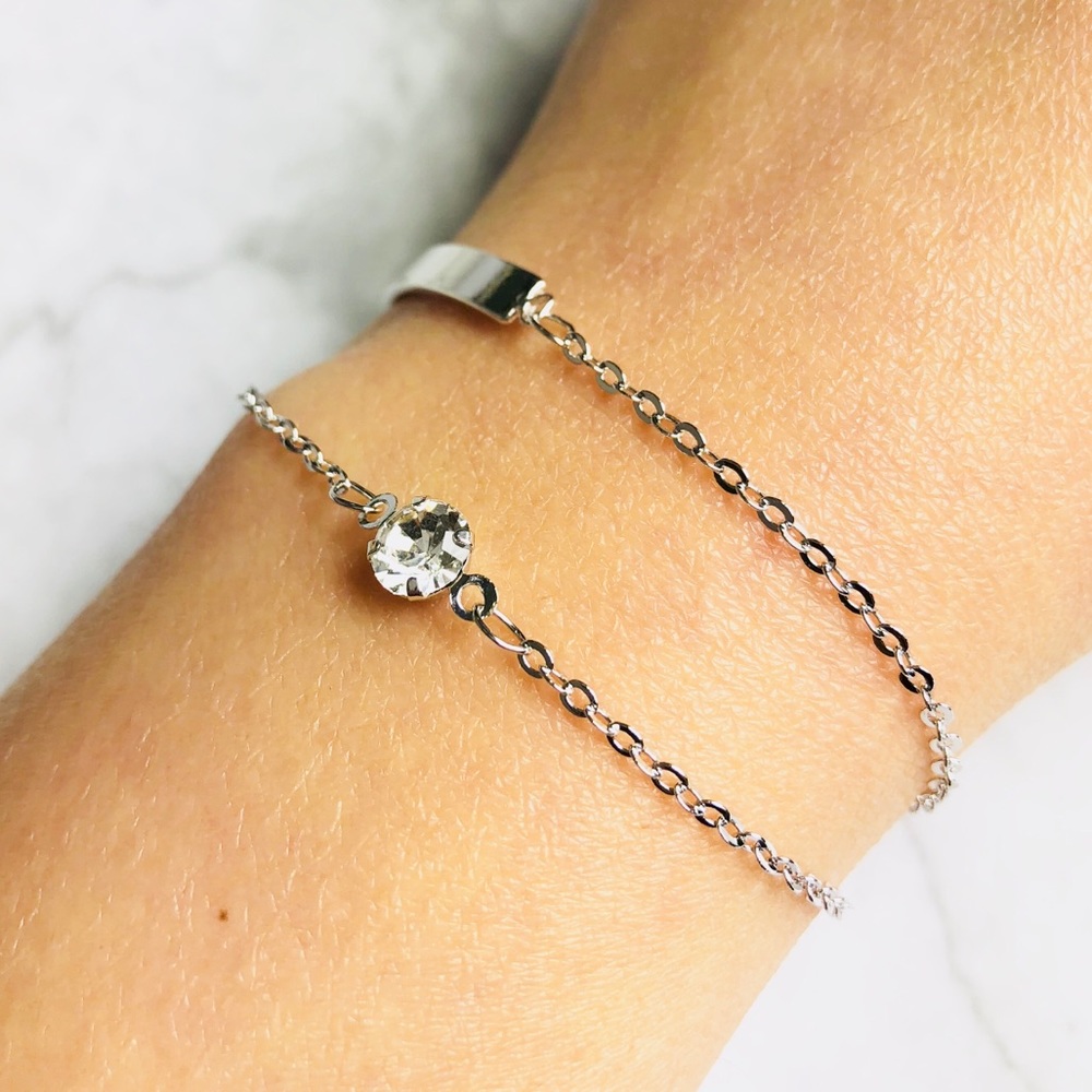 New! Double Loop Bracelet with Rhinestone & Plate - Picture 3 of 4